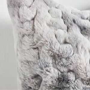 Luxe Sculpted Faux-Fur Pillow - Silver - Thumbnail 4